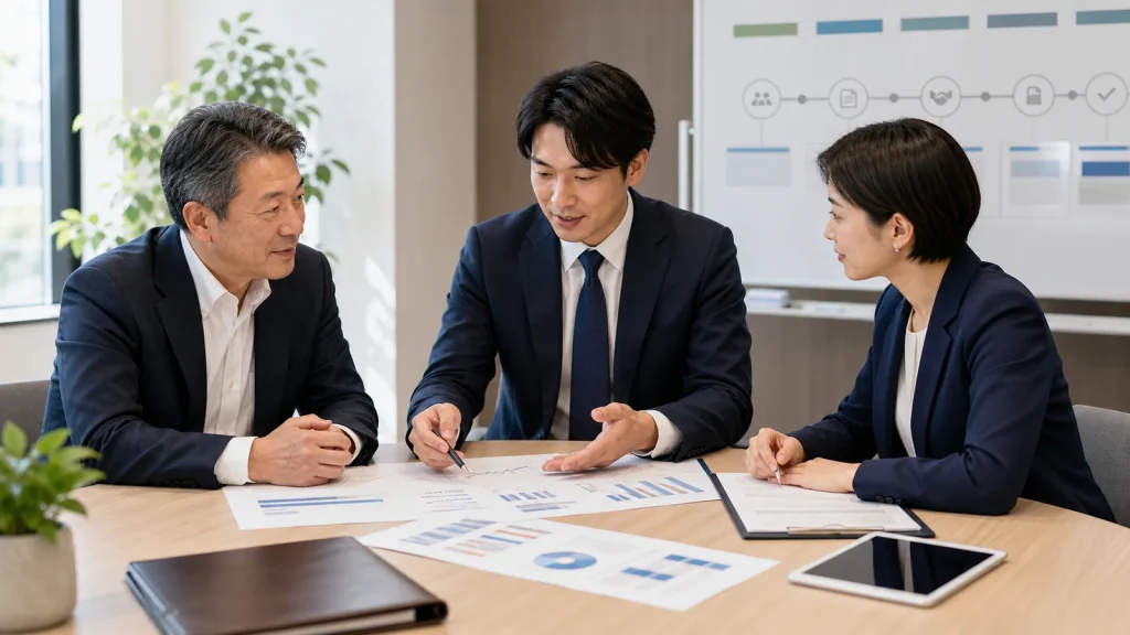 売り手手数料0円のM&A相談と候補先比較を説明するミーティング