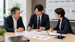 売り手手数料0円のM&A相談と候補先比較を説明するミーティング