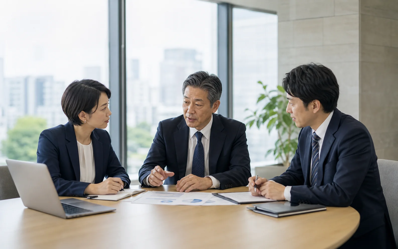 藤沢周辺のM&A相談を行う専門家と経営者（イメージ）